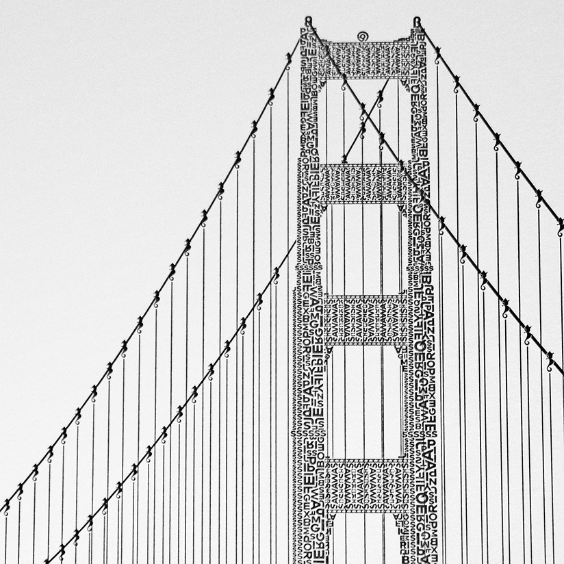 Golden Gate Bridge in letterpress type