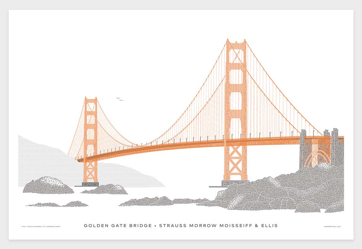 The Golden Gate Bridge artwork in type